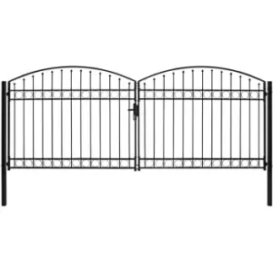 image of Vidaxl - Fence Gate Double Door with Arched Top Steel 400x175cm Black Black