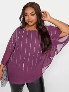 Image of Yours Diamante Floaty Cape Top, Purple, Size 14, Women