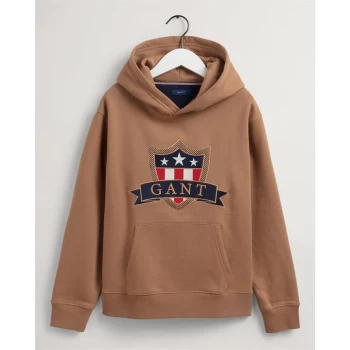 image of Gant Banner Shield Hoodie Junior - Brown