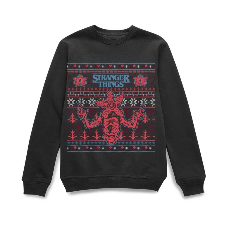 Image of Stranger Things Christmas Deomogorgon Unisex Christmas Jumper - Black - S