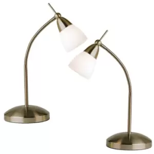 Image of 2 PACK - Touch Dimmer Table Lamp Light Antique Brass & Glass Shade Reading Task