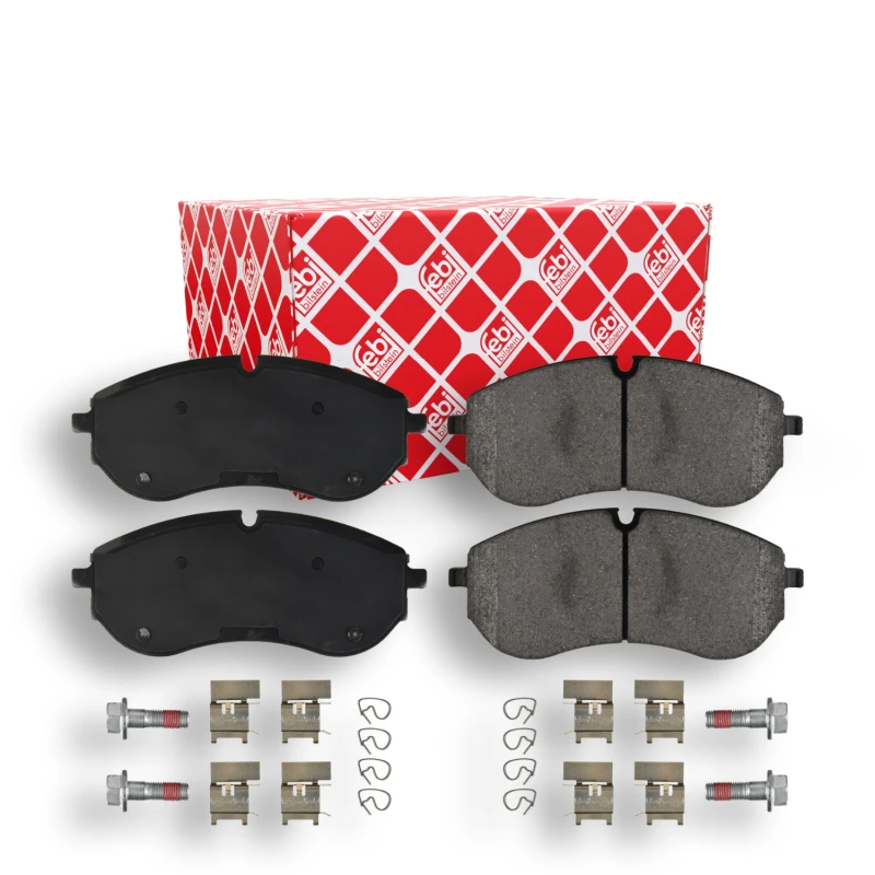 Image of FEBI BILSTEIN 172319 Brake pad set Front Axle, prepared for wear warning indicator, with fastening material Brake Pad Set,disc brake (402)