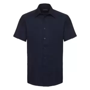 Image of Russell Collection Mens Short Sleeve Easy Care Tailored Oxford Shirt (17.5inch) (Bright Navy)