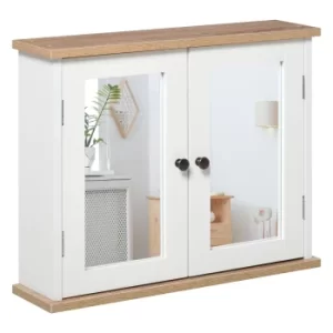 image of kleankin Bathroom Mirror Cabinet Wall Mounted Storage Cupboard with Double Door and Adjustable Shelf, White