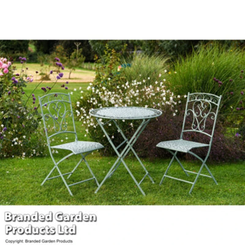 Image of Garden Gear Garden Bistro Set In Sage Green For Balcony, Patio, Outdoors, Wrought Iron Material