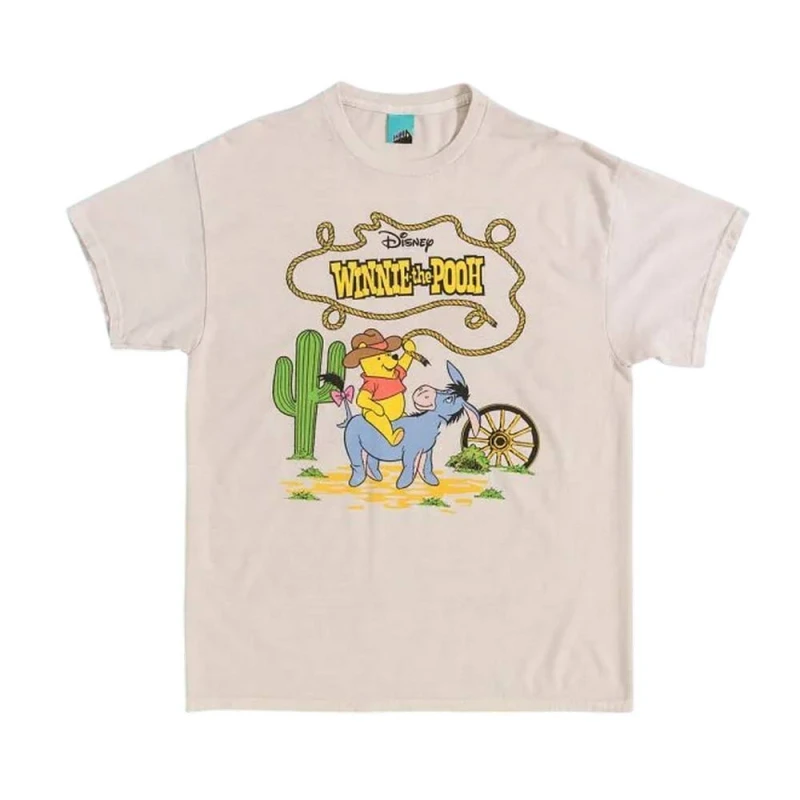 Image of Winnie The Pooh Mens Cowboy Vintage Wash T-Shirt in Beige Size: Medium Beige Male M