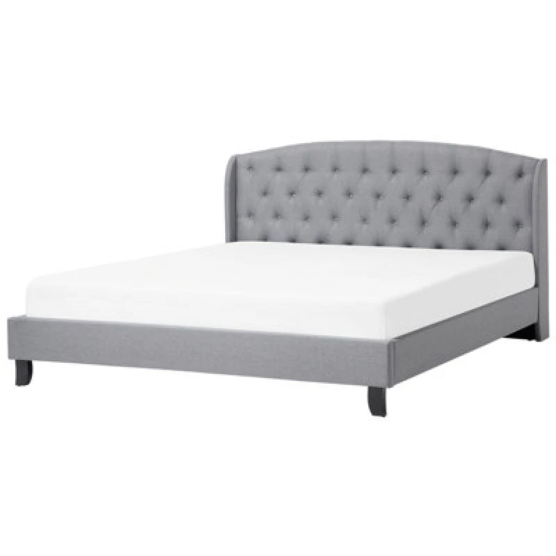 Image of Beliani Bed Fabric Bordeaux 180 X 200 Cm (Eu Super King) Light Grey