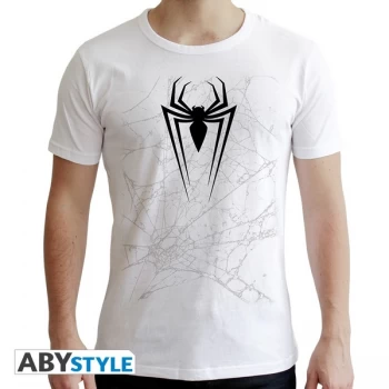 image of Marvel - "Spider-Man Web" Mens Medium SS T-Shirt - White - New Fit