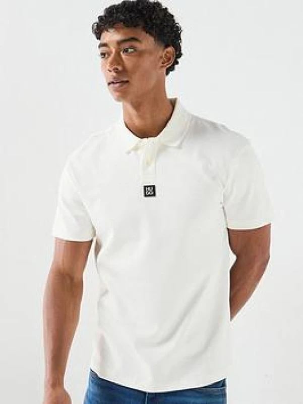 Image of HUGO Mens Deabono Short Sleeve Polo Shirt with Logo Detail - White Male S