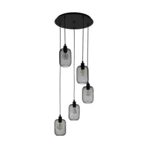 image of Hanging Ceiling Pendant Light Black Mesh 5x 60W E27 Hallway Feature Lamp