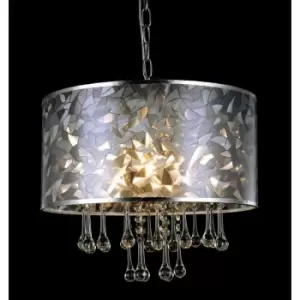 image of Italux Cleo - Modern Hanging Pendant Chrome, White 3 Light with White, Crystals Shade, E14