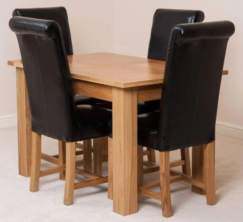 Image of Thats Furniture Hampton 120-160cm Oak Extending Dining Table + 4 Washington Leather Chairs in Black Unisex