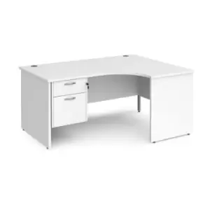 Image of Office Desk Right Hand Corner Desk 1600mm With Pedestal White Top And Panel End Leg 1200mm Depth Maestro 25 MP16ERP2WH