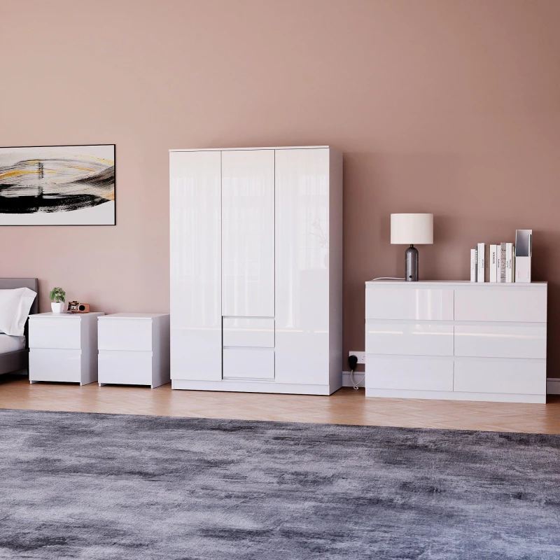 Image of Lassic Vida Designs Glinton Gloss 4 Piece Bedroom Set 9 White unisex 4 Piece
