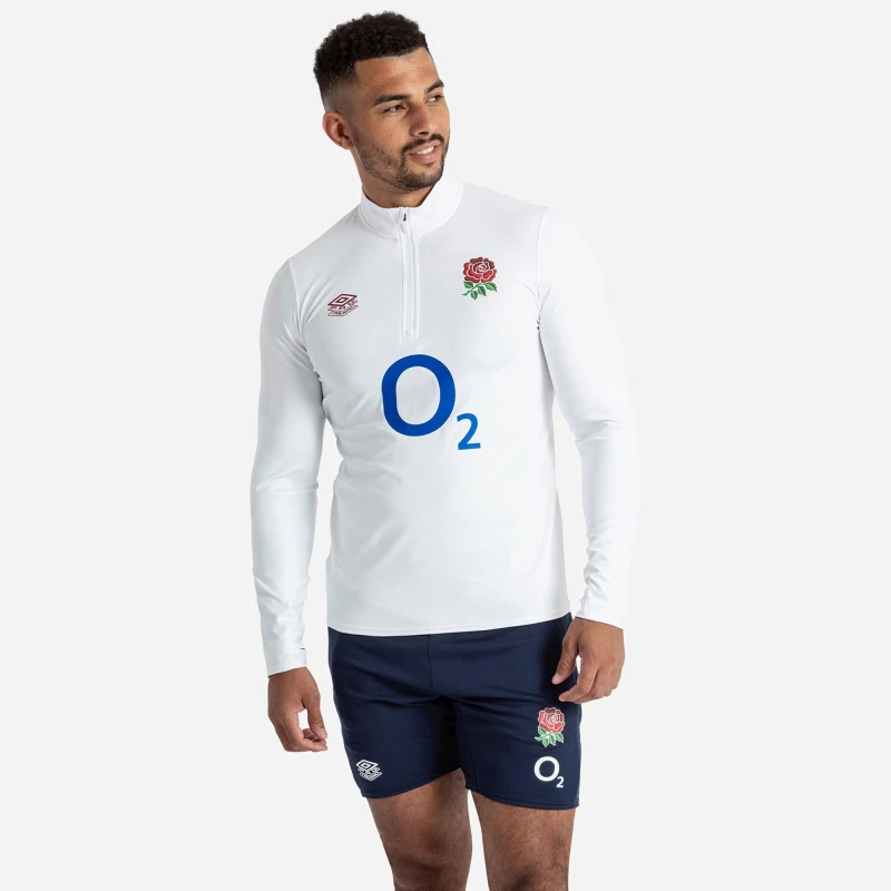 Image of Umbro Mens England Rugby Warm Up High Stretch Lightweight Moisture-Wicking 2023 Performance Rugby Jacket Brill Wh/Blue male 2X Large