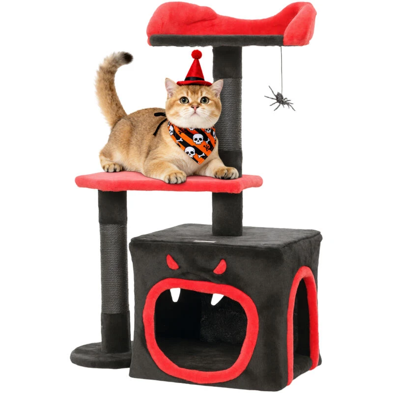 Image of Pawhut Gothic Cat Tree With Scratching Posts, Black, Halloween