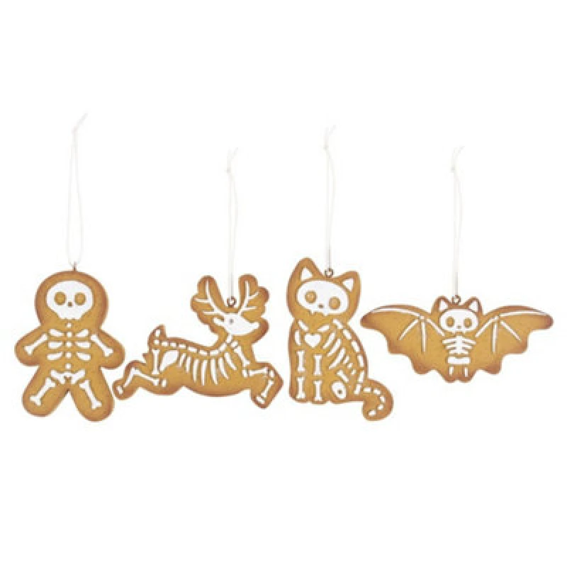 Image of Something Different Something Different Skeleton Cookie Ornament Set (Pack of 4) in Dark Brown Dark Brown One Size Unisex 5063527834638