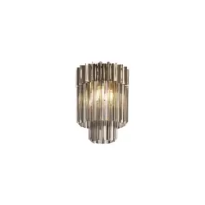Image of Poland Ceiling Lamp Round 3 Light E14, Polished Nickel, Smoke Sculpted Glass