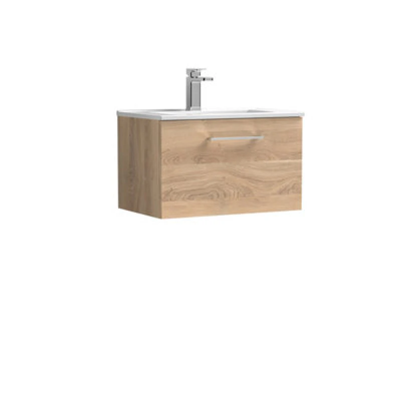 Image of NUIE Arno Wall Hung 1-Drawer Vanity Unit with Basin-2 600mm Wide - Bleached Oak - Nuie ARN3022B