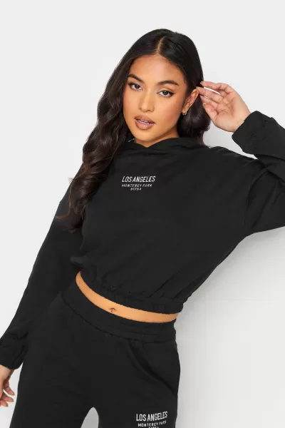 Image of PixieGirl Petite 'Los Angeles' Slogan Cropped Hoodie Black