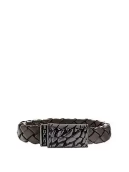 image of Police Roman Black Leather Bracelet With Stainless Steel Clasp