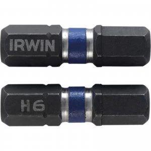 image of Irwin Impact Hexagon Screwdriver Bit 6mm 25mm Pack of 2