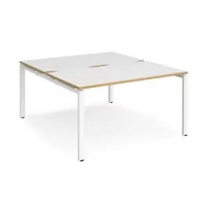Image of Bench Desk 2 Person Rectangular Desks 1400mm White/Oak Tops With White Frames 1600mm Depth Adapt