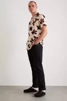 Image of Mens Ecru Floral Revere Viscose Print Shirt