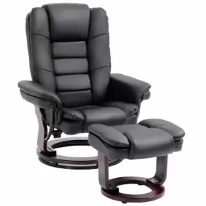 Image of Homcom Swivel Manual Recliner And Ottoman Set PU Faux Leather Lounge Chair Black