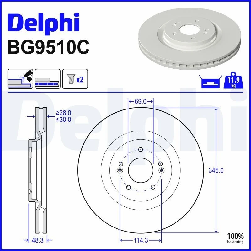 Image of DELPHI Brake disc DELPHI BG9510C