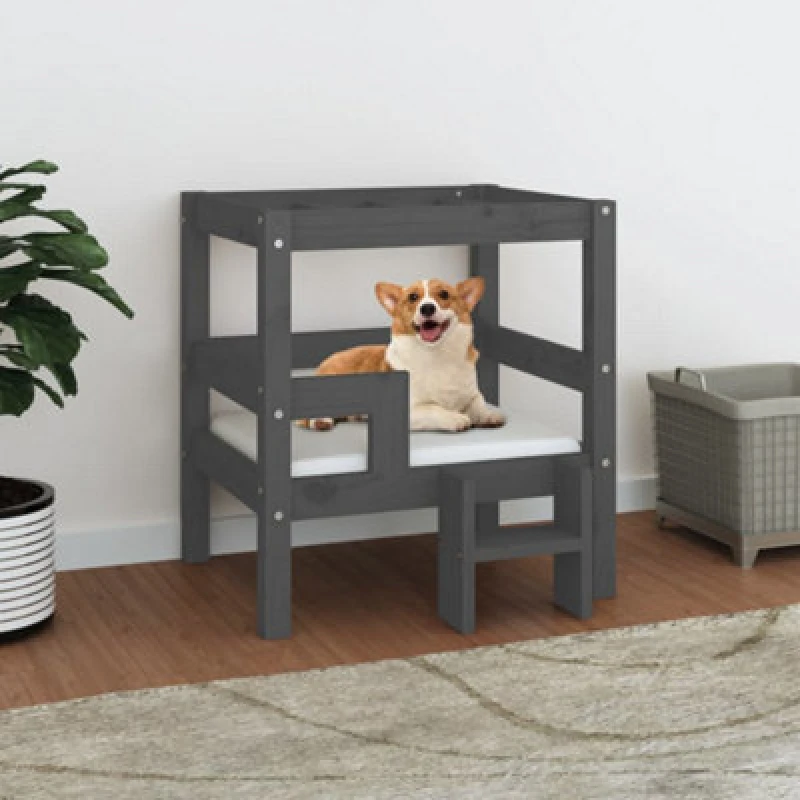 Image of VIDAXL Dog Bed Grey 55.5x53.5x60cm Solid Wood Pine vidaXL 822369