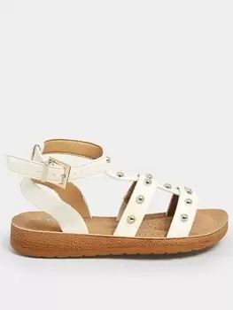 image of Yours Extra Wide Fit Studded Gladiator Sandal White, Size 10Eee, Women