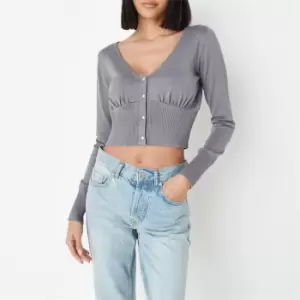 image of Missguided Ruched Bust Rib Knit Cardigan - Grey