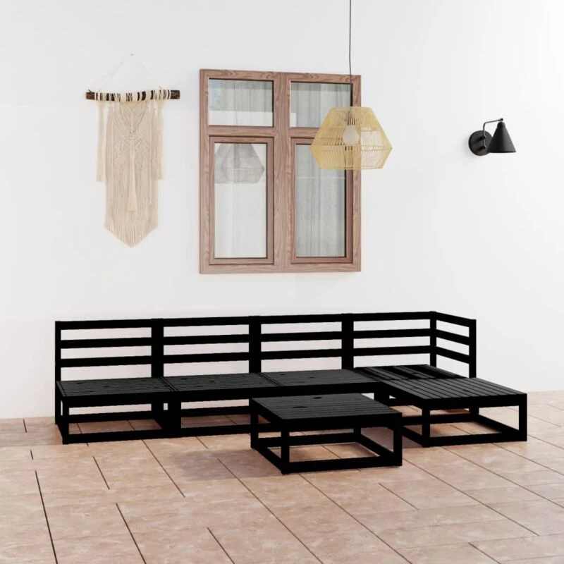 Image of VIDAXL 6 Piece Garden Lounge Set Black Solid Wood Pine Vidaxl 8720286466261
