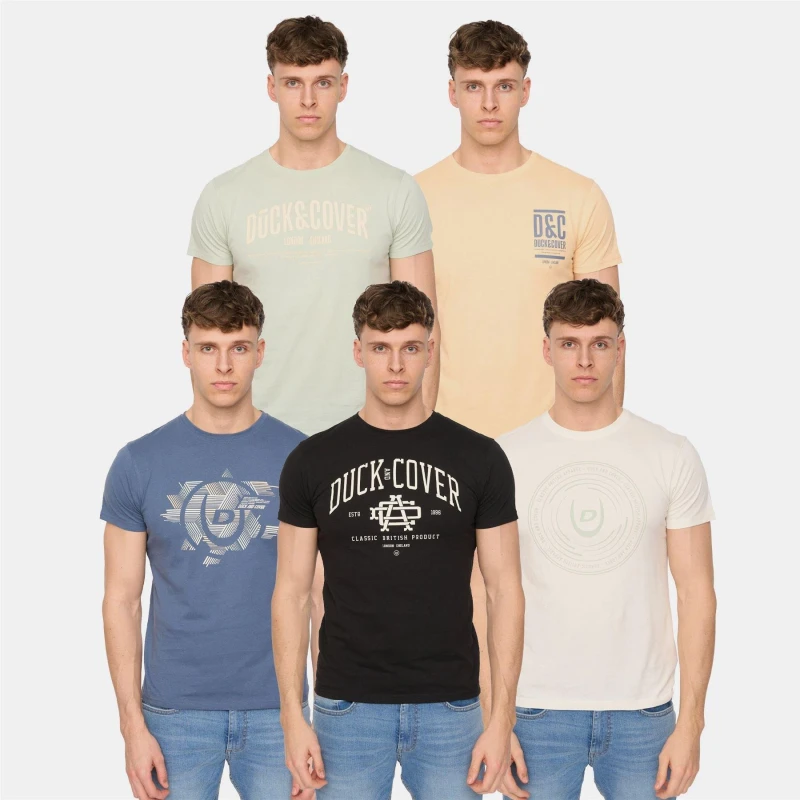 Image of Duck and Cover Mens Haltecks Essential Cotton T-Shirt (5 Pack) Size: Large Multicolor Male L