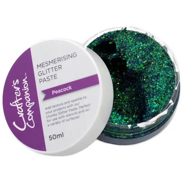 image of Crafter's Comanion Holographic Glitter Texture Paste 50ml Teal Green Mesmerising Peacock