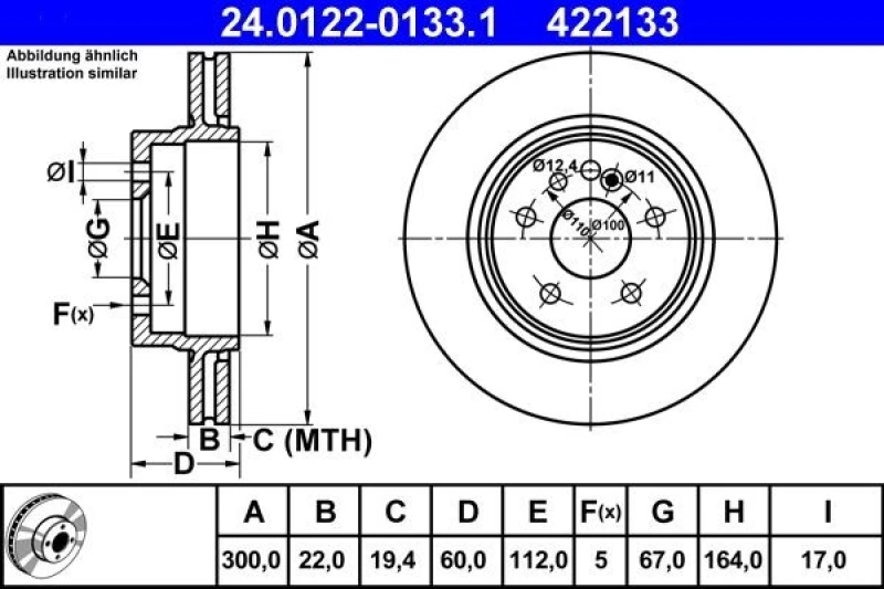 Image of ATE 24.0122-0133.1 Brake disc Vented, Coated, High-carbon Brake Disc (82)