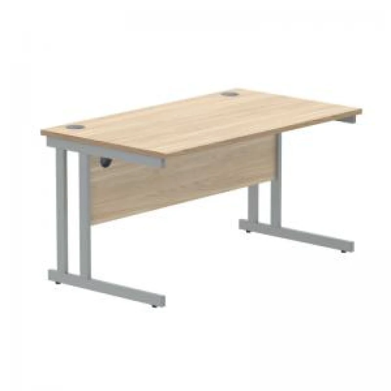 Image of Polaris Rectangular Double Upright Cantilever Desk 1400x800x730mm Canadian Oak/Silver KF822220