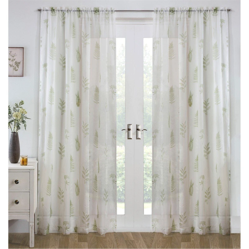 Image of Tyrone Textiles Bracken All Over Leaf Voile Panel - Single Green unisex 57x48