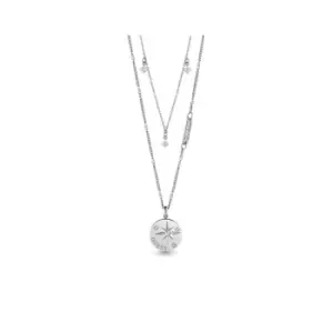 image of Wanderlust Rhodium 17-19'' Compass Charm Double Necklace UBN20018