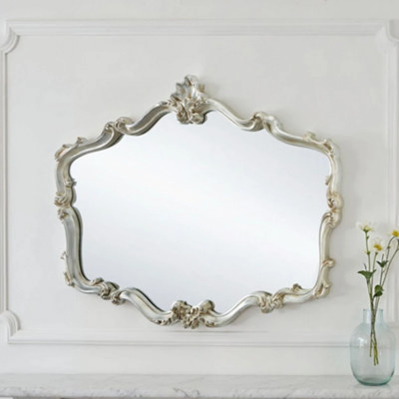 Image of Yearn Mirrors Yearn Mirrors Regency Decorative Landscape Mirror Silver in Metallic Silver Metallic Silver One Size Unisex 0756406343783