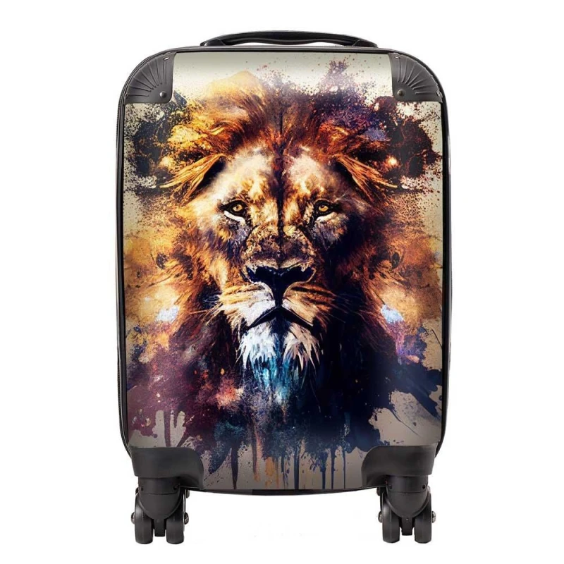 Image of Warren Reed - Designer Majestic Lion Face Splashart Suitcase in Brown Size: Large Brown Unisex Large