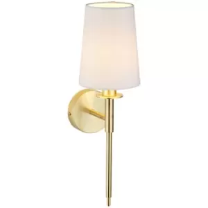 Image of Merano Lighting - Merano Florence Wall Lamp Satin Brass Plate & Vintage White Fabric