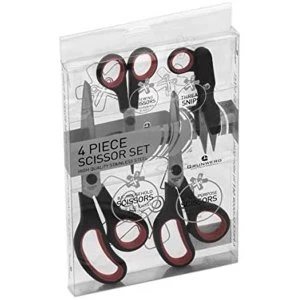 image of Grunwerg 4 Piece Scissor Set Black/Red Handles