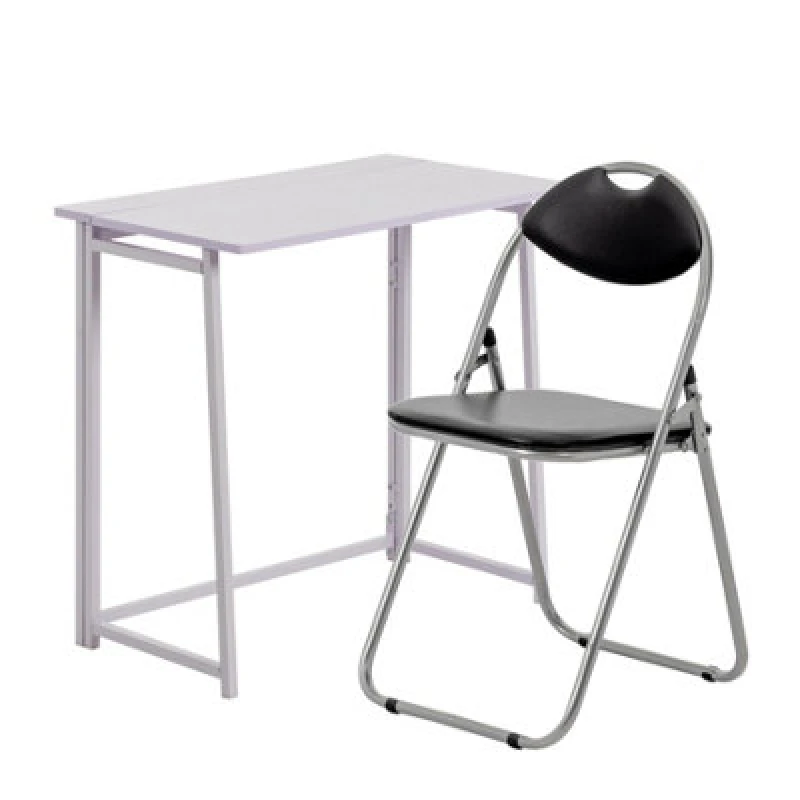 Image of Harbour Housewares Deluxe Folding Wooden Desk & Chair Set - Lilac/black - Durable Compact Computer Office Study Desk & Chair Set