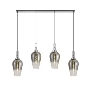 image of Yorktown Linear 4 Light Ceiling Pendant E27 With 23cm Pear Glass, Smoked, Clear Polished Nickel, Matt Black