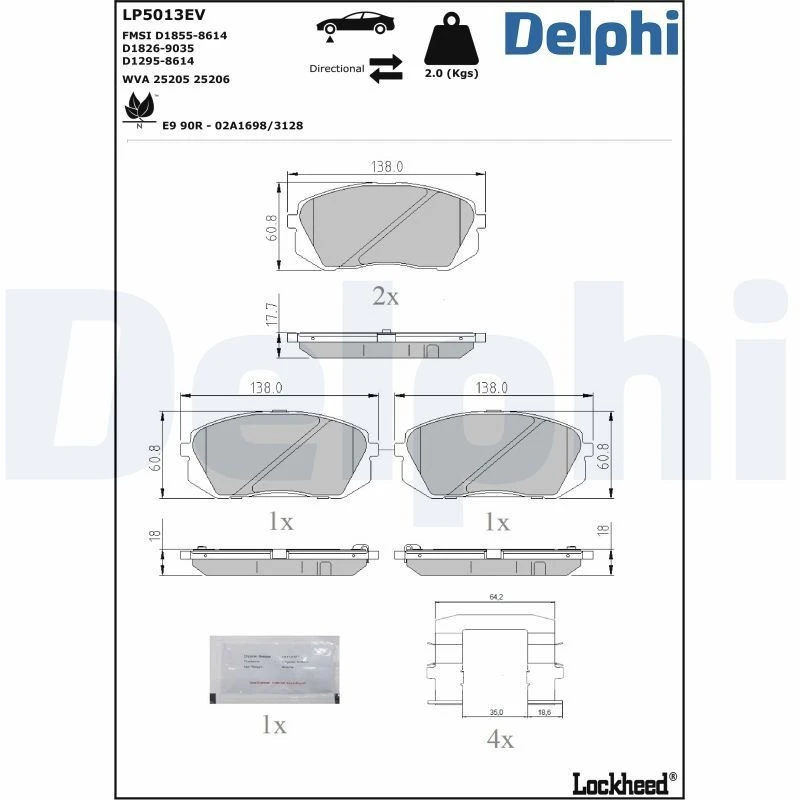 Image of DELPHI LP5013EV Brake pad set with accessories, with anti-squeak plate Brake Pad Set,disc brake (402)