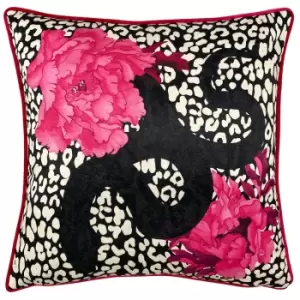 Image of Serpentine Animal Print Cushion Black/Ruby