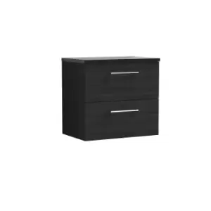 image of Nuie Arno 600mm Wall Hung 2 Drawer Vanity & Sparkling Black Laminate Top Charcoal Black