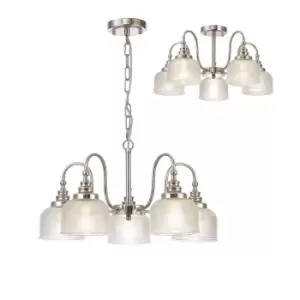 image of DeRuyter Semi Flush, Ceiling Pendant, 5 Light E27, Polished Nickel, Prismatic Glass